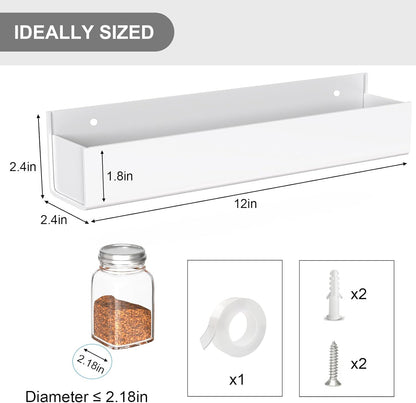 PMMASTO Adhesive Acrylic Spice Rack Organizer for Wall with Nano Double Sided Tape, Spice Shelf Organization for Kitchen Cabinet Door/Pantry Door, Wall Mount Seasoning Rack (White-2 Pack)