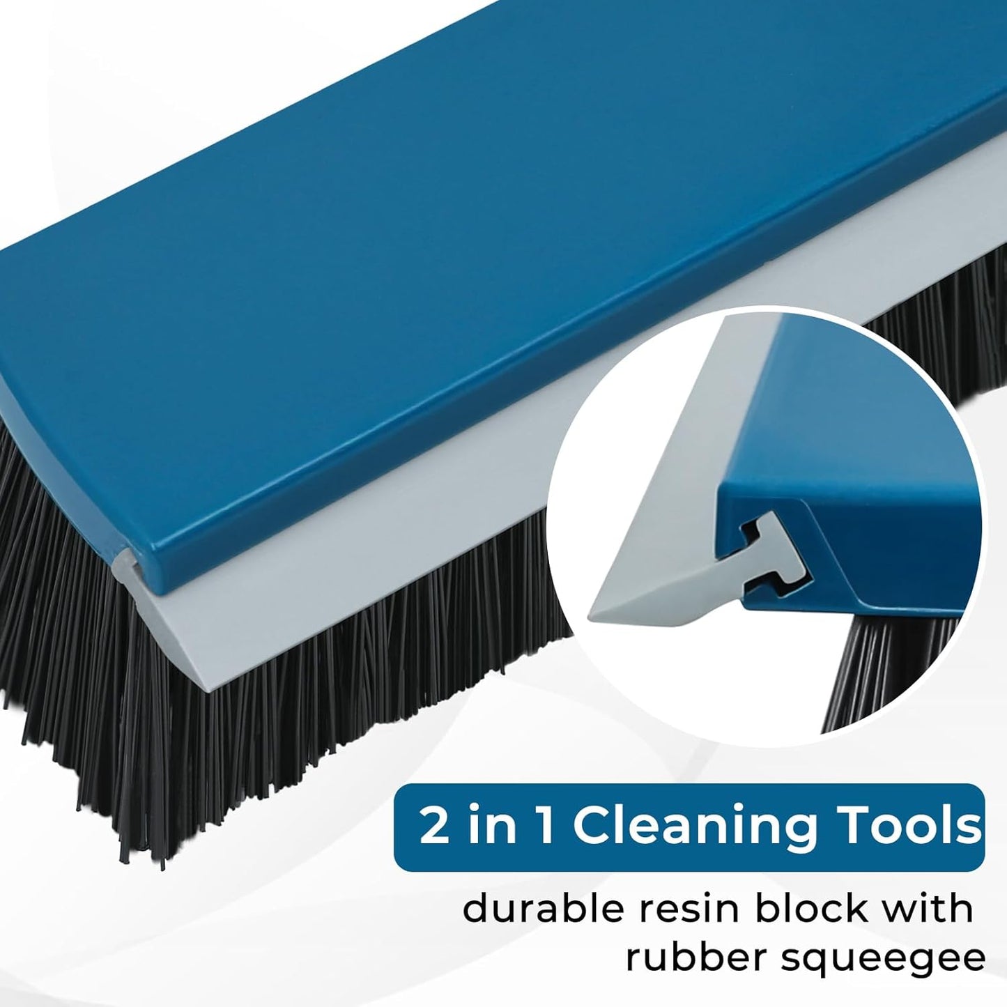 16-Inch Push Broom Outdoor with Rubber Squeegee and 58" Long Handle, 2 in 1 Commercial Broom Brush with Stiff Bristles for Deck Patio Garage Warehouse Driveway Concrete Floor Cleaning Scrubbing
