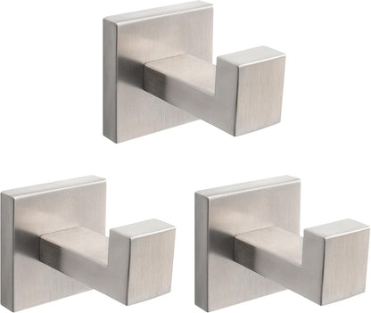 NearMoon Bath Towel Hooks -SUS304 Stainless Steel Square Clothes Robe Hooks Hanger, Heavy Duty Coat Hooks for Bathroom Livingroom Hotel Kitchen Garage, Wall Mounted - 3 Pack (Brushed Nickel)
