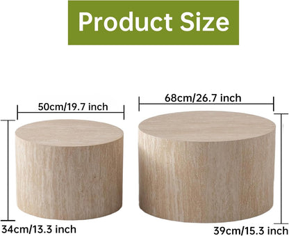 Round Nesting Coffee Tables Modern Travertine Coffee Table Small Round Coffee Tables Circular Side Table Accent End Table Nested Coffee Table Set for Living Room (Travertine Large)
