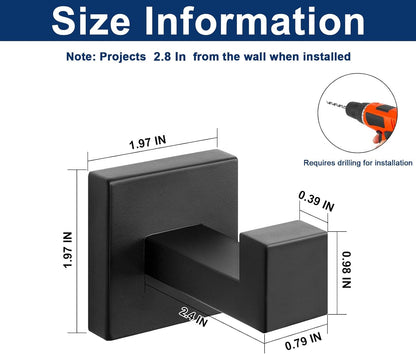 NearMoon Bath Towel Hooks -SUS304 Stainless Steel Square Clothes Robe Hooks Hanger, Heavy Duty Coat Hooks for Bathroom Livingroom Hotel Kitchen Garage, Wall Mounted - 3 Pack (Matte Black)