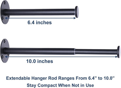 2 Pack Retractable Hanger Holder for Laundry Room, Wall Mount Organizer Rack for Lightweight Clothes, Space Saving Laundry Hook Rod, Keep Empty Hangers Handy, Black