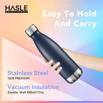 HASLE OUTFITTERS 17oz Stainless Steel Water Bottles Bulk, Vacuum Insulated Water Bottles Double Walled Powder Coated Reusable Metal Sports Water Bottles Keep Drinks Hot and Cold, Navy, 8Packs