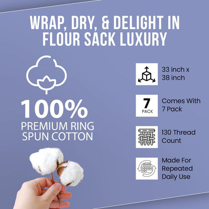 WHITEWRAP Flour Sack Towels| Tea Towel for Crafts| Kitchen Dish Cotton Blank Towel for Embroidery|Baking Bread Proofing Linen Cover| Thick Absorbent Quick Dry| 7 Pack 33"X38" Natural