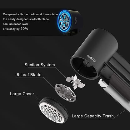 iRUNTEK Rechargeable Fabric Shaver & Lint Remover｜3-Speed Lint Shaver with LED Display & Type-C Fast Charging Port｜Sweater Shaver with Large Lint Bin｜Removes Fuzz & Pills from Clothes Furniture, Black