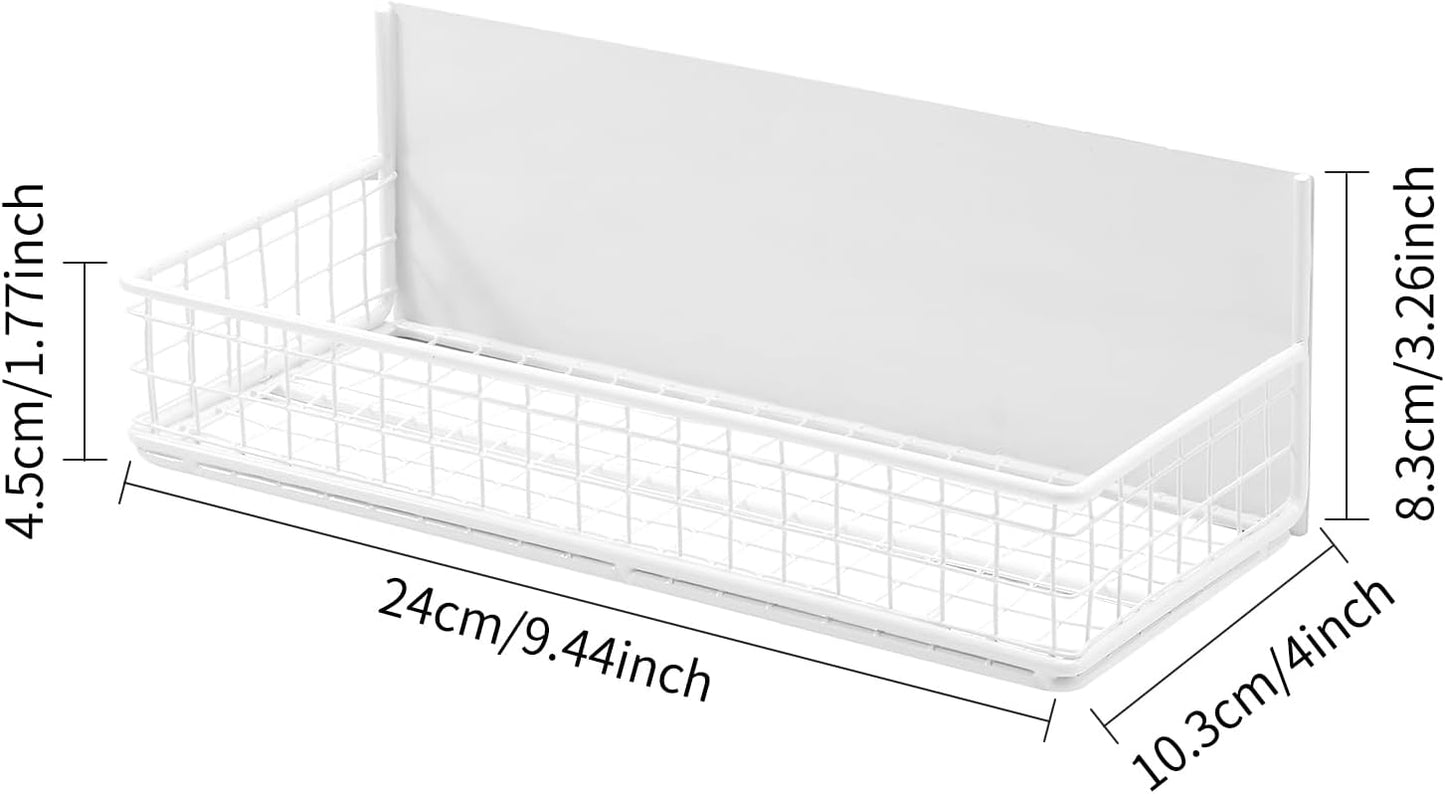 Magnetic Basket, Magnetic Shelf for Fridge, Magnetic Spice Rack for Refrigerator Wire Mesh Magnetic Organizer Holder Accessories for Office Kitchen Classroom Storage,White, 9.44" x 4" x 1.77"