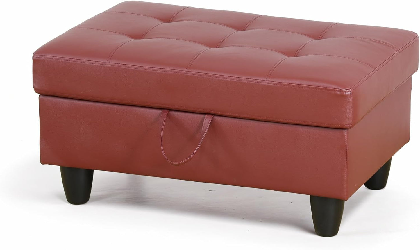 Ottoman Rectangular Storage Ottoman Bench, Faux Leather Footrest, Coffee Table, Stool Footstool with Hinged Lid for Living Room, Bedroom, Entryway, Red, 35"x23.5"x17.5"