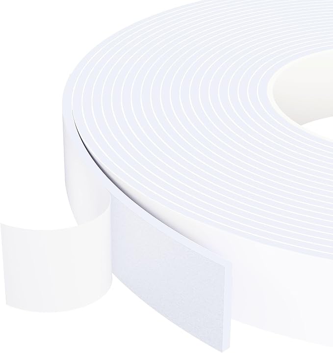 1 in Wide x 1/8 in Thick x 33FT Foam Weather Stripping Door Seal,Window Sealing Tape，Single-Sided Self-Adhesive Insulation Sealing Strip White