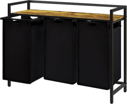 Lifewit Laundry Hamper 3 Section, 120L Pull out Laundry Clothes Basket Organizer with Large Top Shelf and 3 Removable Bags and Handles, Laundry Sorter for Laundry Room Bedroom Bathroom Dorm, Black