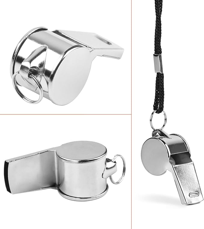 24-Pack Stainless Steel Whistles with Lanyards - Loud, Clear Sound for Coaches, Referees, Survival Kits & Outdoor Safety