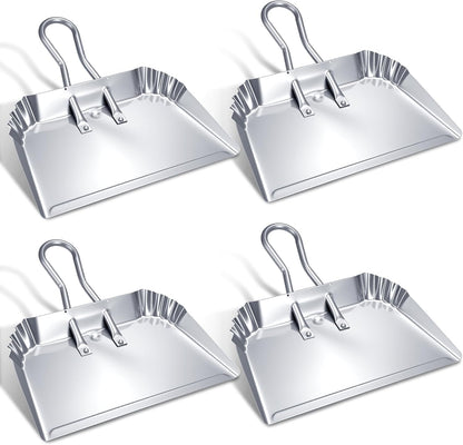 Mumufy 4 Pcs 16 Inch Heavy Duty Metal Dustpan Large Wide Dust Pans for Household Handheld Wide Scooper and Debris Cleaning Tool Ideal for Home and Commercial Use (Sliver)