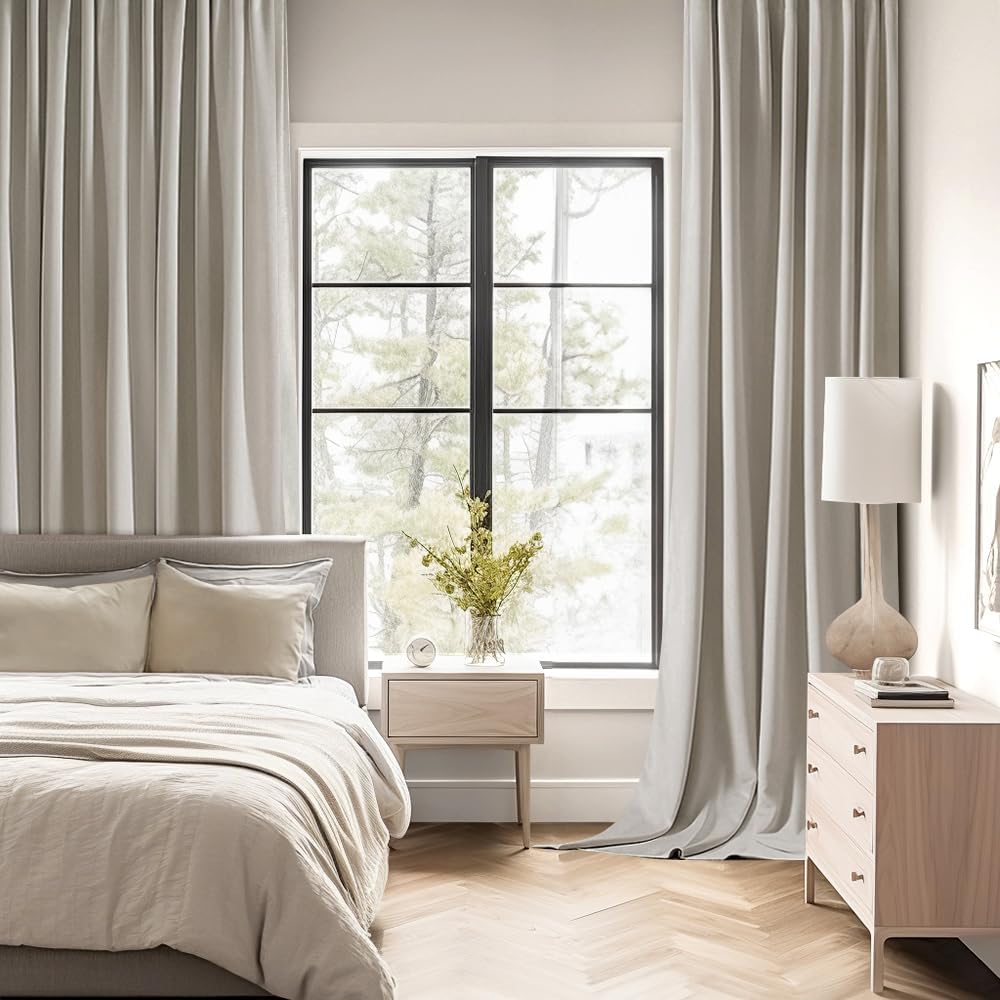 MIULEE Natural Back Tab Blackout Curtains 63 Inch Length 2 Panels Set for Living Room Bedroom Privacy, Rod Pocket/Pinch Pleat Thermal Insulated Room Darkening Pleated Light Blocking Drapes