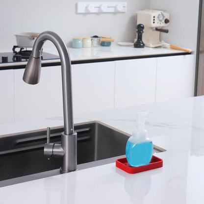 Silicone Kitchen Sink Organizer Tray for Multiple Usage,Easy Clean Sponges Holder for Kitchen Bathroom Counter or Sink,Dish Soap Dispenser,Scrubber,Bottle,Cup Red 4.9”x 3.2”
