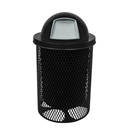 COATEDOUTDOORFURNITURE RDT-TXTBLK Heavy Duty 32 Gallon Round Trash Receptacle, Liner Included, Textured Black with Black Steel Dome Top, Made in America