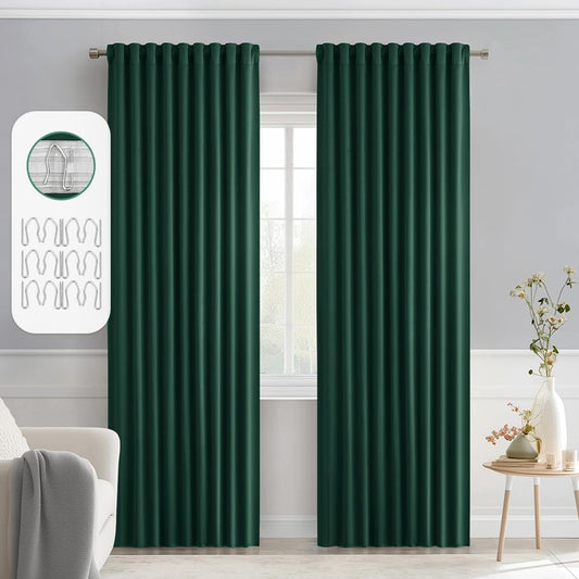 MIULEE Hunter Green Back Tab Blackout Curtains 84 Inch Length 2 Panels Set for Living Room Bedroom, Rod Pocket/Pinch Pleat Thermal Insulated Room Darkening Pleated Light Blocking Drapes