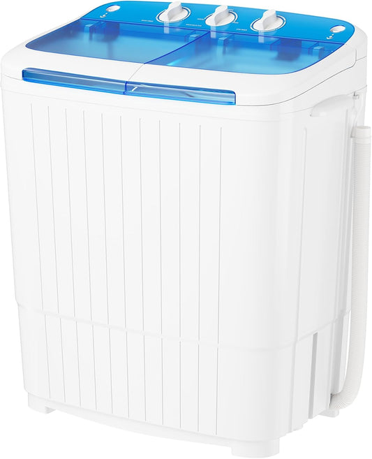 Pataku Portable Washing Machine, Compact Twin Tub Mini Washing Machine, 17.6 LBS Washer and Dryer Combo with Soaking Function, Semi-Automatic for Apartment, Dorms, RVs, Camping (White & Blue)