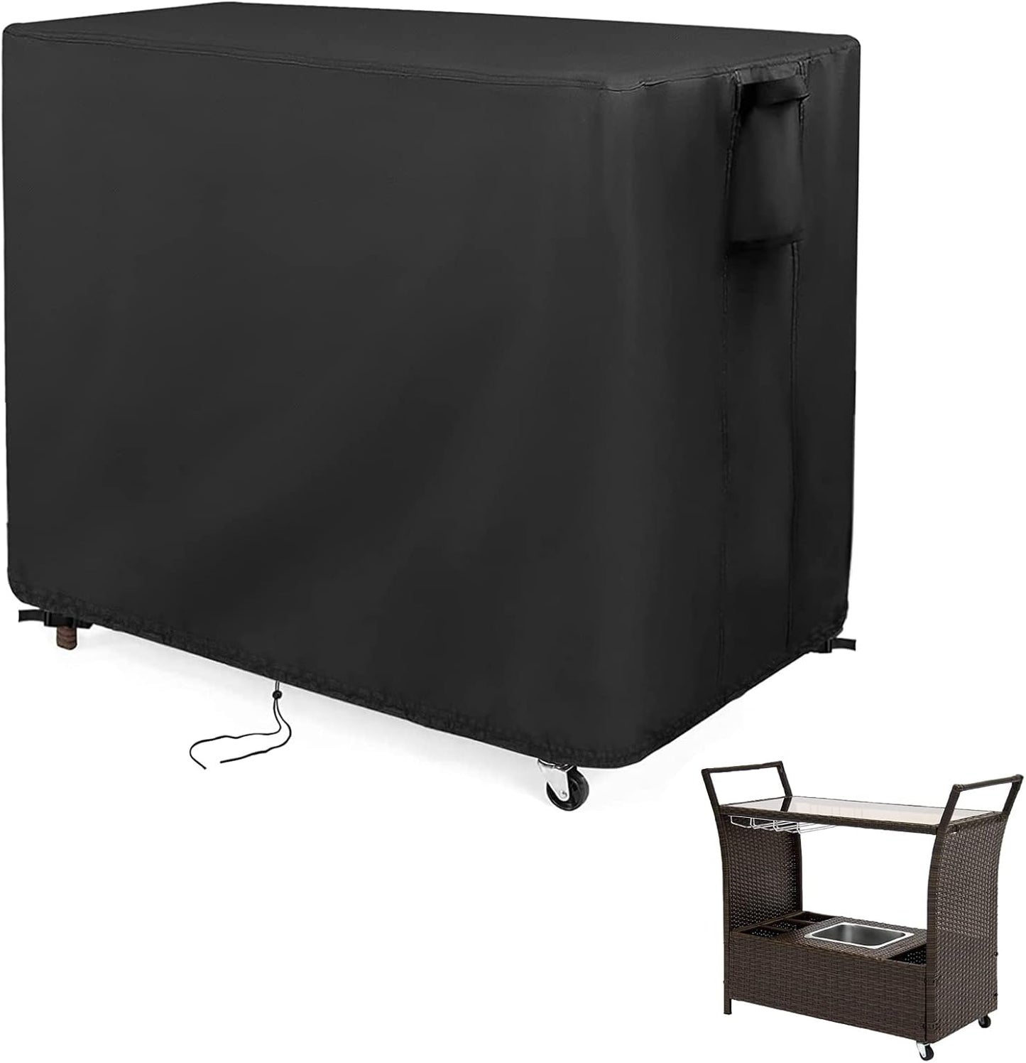 Kingling Outdoor Table Cover for Wicker Bar Cart, 44 Inch Waterproof Patio Bar Table Cover for Outdoor Beverage Serving Cart- 44''L x 19''W x 36''H(Black)