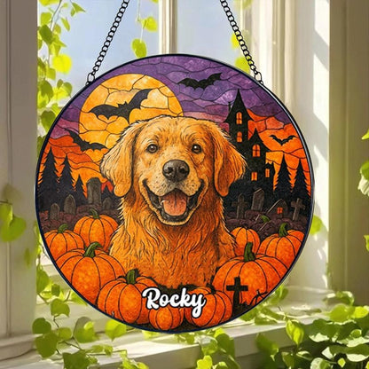 Personalized Halloween Dog Glass Window Hanging Ornament,Custom Pet Photo Ornament, Unique for Dog Lovers,Customized Pet Keepsake for Spooky Season, Fall Holiday Décor /3