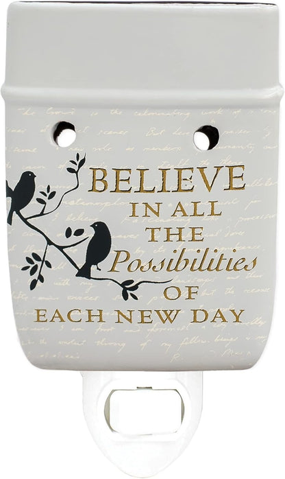 Elanze Designs Birds on a Tree Believe Grey Ceramic Stoneware Electric Plug-in Outlet Wax and Oil Warmer