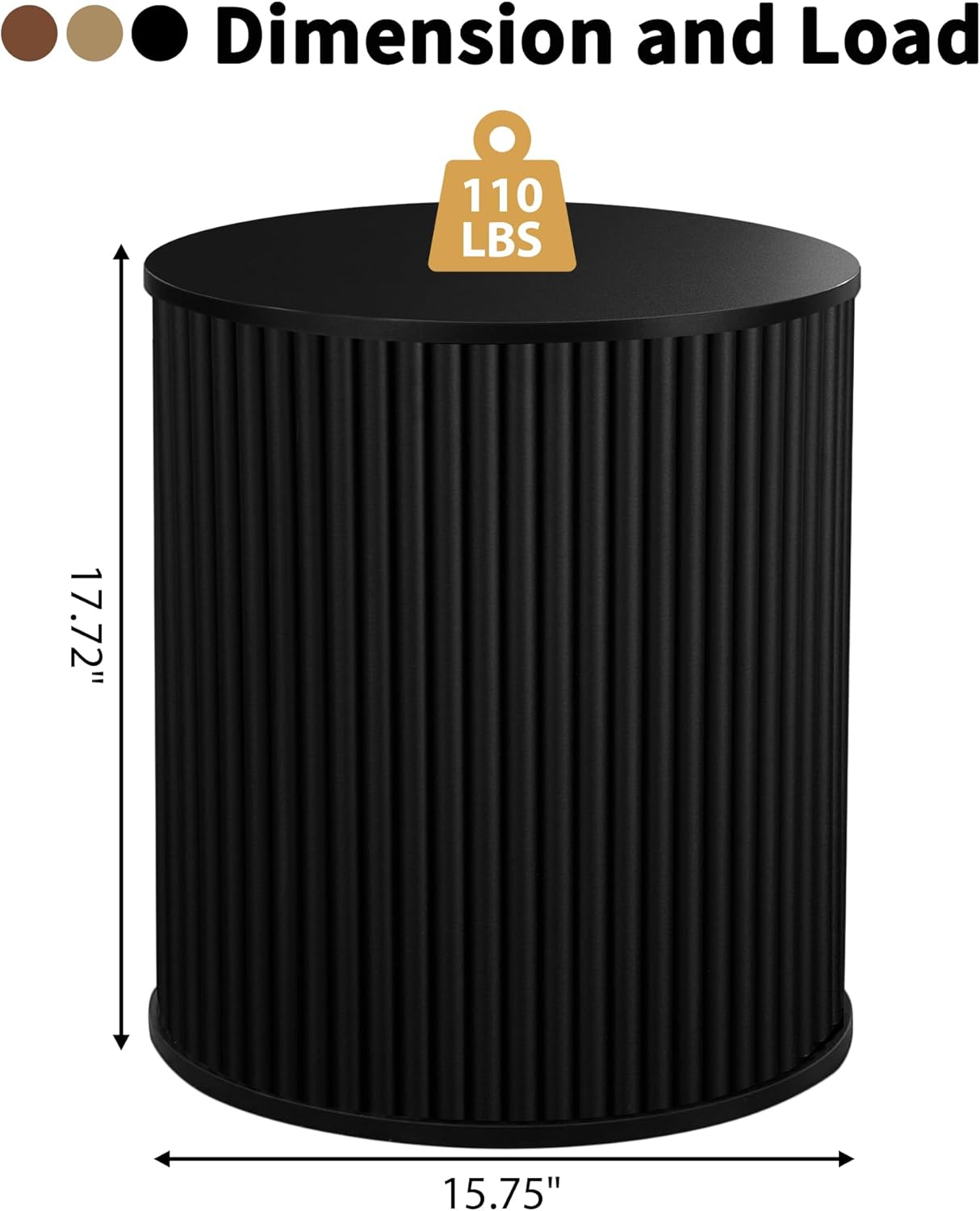 AVZEAR Small Round Side Table Fluted Night Stand Set of 2, Mid Century Modern End Table with Storage, Circle Bedside Tables Wood Nightstands for Small Spaces, Living Room, Bedroom (Black)