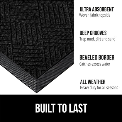 GORILLA GRIP 100% Waterproof All-Season WeatherMax Doormat US Designed Natural Rubber, Stain and Fade Resistant, Low Profile Indoor Outdoor Door Mats, Easy Clean Patio Mat, 23x35, Black Diamond