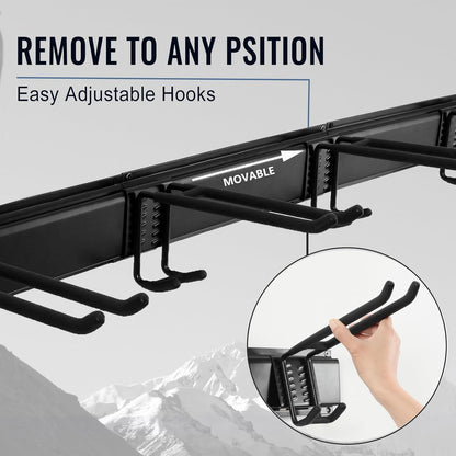 Wall Mount Tool Storage Rack, Heavy Duty Garage Storage Tool Organizer, Garden Tool Wall Hooks and Hangers, Hold Up to 350lbs (Black 6pcs)