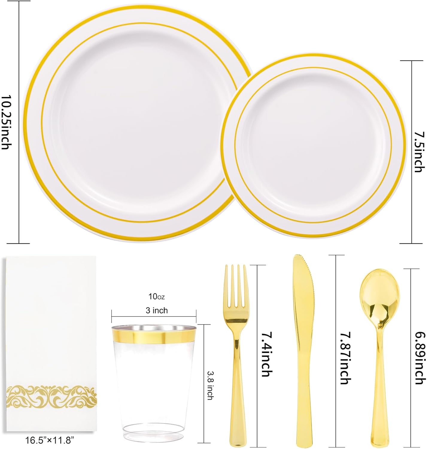 350 Pieces White and Gold Plastic Plates - 50 Guest Thanksgiving Dinnerware Set Include 100 Plates, 50 Plastic Silverware, 50 Napkins and 50 Cups for Thanksgiving