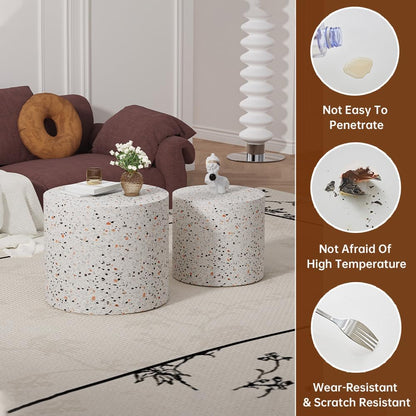 Round Nesting Coffee Table Set of 2 Modern Small Coffee Table Round End Table Small Side Table Circle Coffee Tables Circular Nested Coffee Tables for Living Room (Grey)