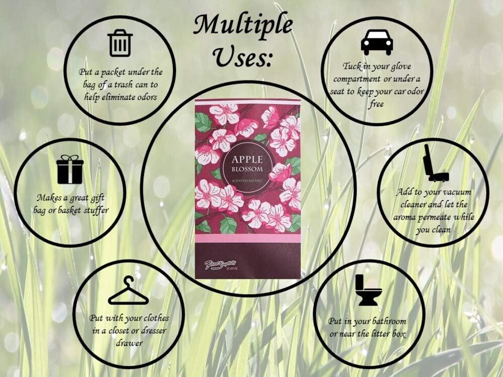 Floral Simplicity Apple Blossom Scented Sachets Pack of 6, Fall & Winter - Long-Lasting Scented Bags, Home Fragrance, Air Freshener & Deodorizer for Closet, Room, Drawer, or Cars, Made in The USA