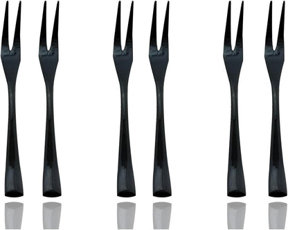 JASHII 18/10 Stainless Steel 6 Piece Mirror Polished Black Steak Fruit Fork Black Server Utensil Set 14CM