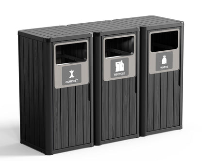 ROJIK 35" Tall Outdoor Trash Can,Weatherproof Resin Garbage Indoor Durable Lightweight,Suitable for Patio Office Kitchen,Easy to Clean,Assemble(Waste&Recycle&Composter, Black)