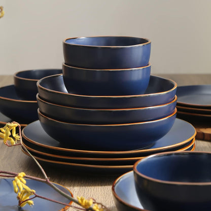 Stone Lain Brasa Modern Stoneware 32 Piece Dinnerware Sets, Plates and bowls Sets, Dish Set for 8, Blue