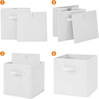 Stero 13x13x13 Inch Fabric Storage Bins 6 Pack Fun Colored Durable Storage Cubes with Handles Foldable Cube Baskets for Home, Kids Room, Closet and Toys Organization White