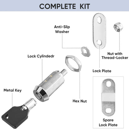 PTEROMY 5 Pack Cabinet Lock with Keys, 5/8'' Heavy Duty Tubular Cam Lock for RV Compartment Storage Locks, Full Set of RV Cam Locks (Chrome, 5/8'', 5 Pack)