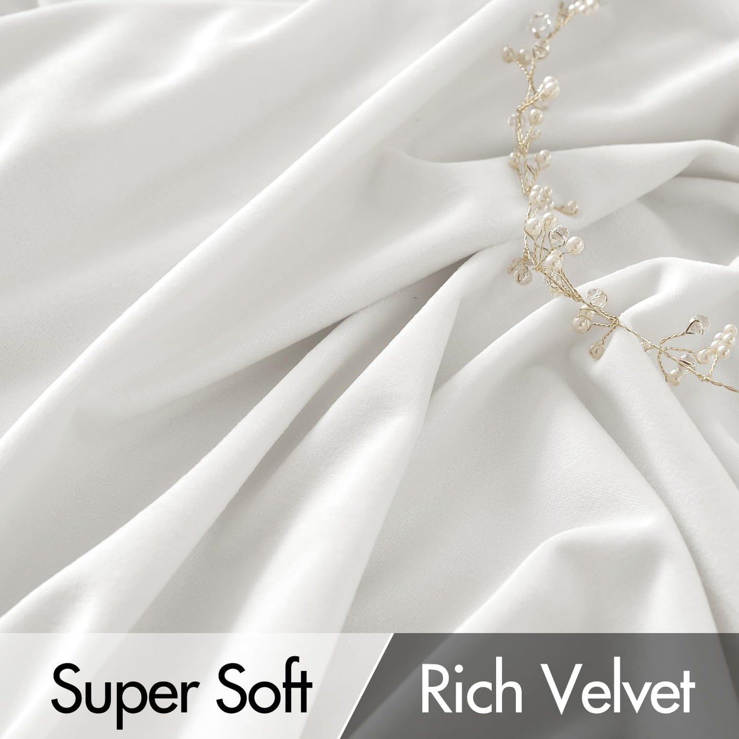 MIULEE White Velvet Curtains 90 inches Long 2 Panels - Luxury Pinch Pleated Room Darkening Window Drapes for Bedroom Living Room Thermal Insulated Super Soft, Back Tab Rod Pocket Elegant Decor