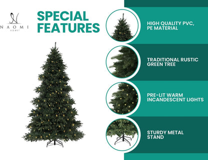 Cynthia 7.5ft Prelit Aritificial Christmas Tree with 3661 Branch Tips, 800 Warm Lights and Metal Stand, 60" Wide Realistic Rustic Christmas Tree with Lights by Naomi Home