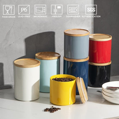 Sweejar Kitchen Canisters Ceramic Food Storage Jar, Stackable Containers with Airtight Seal Wooden Lid for Serving Coffee Bean, Flour, Tea, Spice and More - 39 Fl Oz (Red)