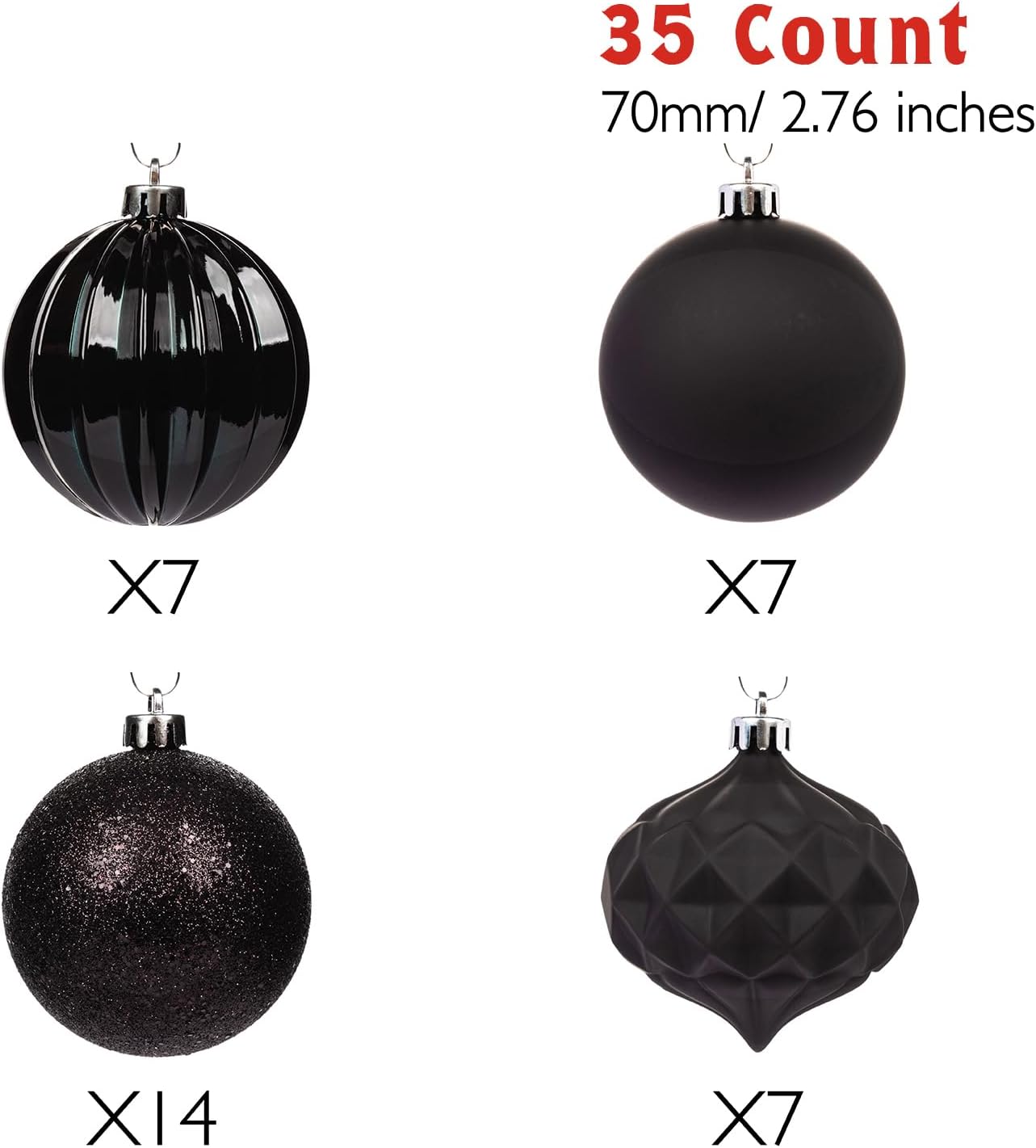Every Day is Christmas Ornaments, Shatterproof Christmas Tree Ornament Set, Christmas Balls Decoration 35 Count (2.75"/70mm, Black)