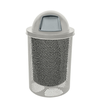 COATEDOUTDOORFURNITURE RDT-P-TXTGRY Heavy Duty Round Trash Receptacle with Dome Top, Liner Included, 32 Gallon, Textured Grey, Made in America
