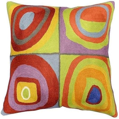 Kandinsky Modern Pillow Cover - Quadrate II | Mid Century Chair Cushions | Abstract Pillows | Contemporary Pillowcase | Modern Accent Pillows | Hand Embroidered Cushion | Wool Size 18x18