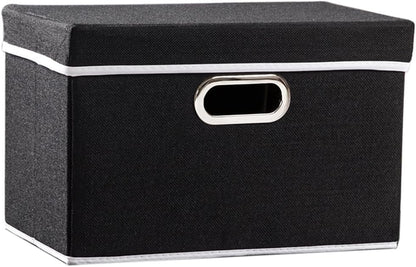 PRANDOM Foldable Storage Box with Lid [1-Pack] Fabric Collapsible Storage Bin Organizer Container Basket Cube with Cover for Home Bedroom Closet Office Nursery Black (14.9x9.8x9.8)