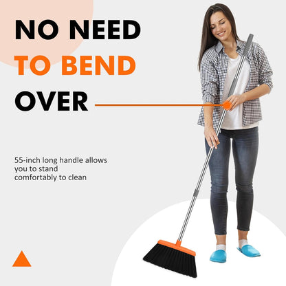 NACENA Heavy Duty Broom, 55 Inch Long Handle Outdoor Large Angle Brooms, Commercial Broom for Sweeping Indoor, for Home Garage Kitchen Office Courtyard Lobby Patio Lawn Concrete (Grey&Orange)
