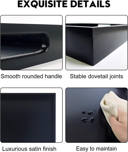 22 Inches Square Wood Ottoman Tray Black, Extra Large Wooden Serving Tray with Handles for Living Room, Serving Food Breakfast, Ottoman Coffee Table Couch Sofa Kitchen