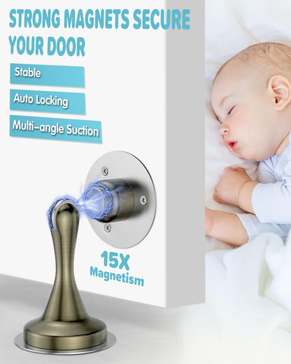 Door Stoppers Magnetic Door Catch - 4 Pack Stainless Steel Heavy Duty Door Stops for Bottom of Door, Wall & Floor Mounting No-Drill Strong Adhesive & Screws, Strong Door Holder to Keep Door Open