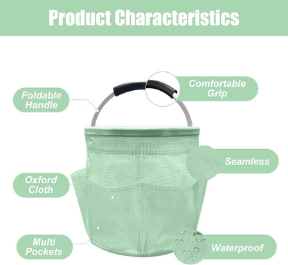 Qivine 17L Cleaning Caddy with Handle, Cleaning Supply Caddy Foldable Tool Bag Cleaning Products Organizers Portable Cleaning Bucket Organiser for Storing Towels (Clear Green)