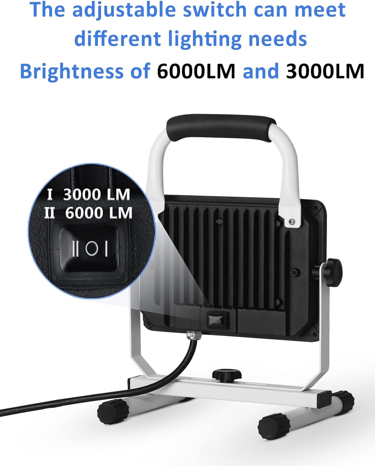 UFOND 6000 Lumen LED Work Light with Stand,60W Waterproof Flood Light, Brightness Switch Adjustable,Super Bright Portable Job Site Worklight with Power Cord for Garage Workshop Car,Outdoor Lighting