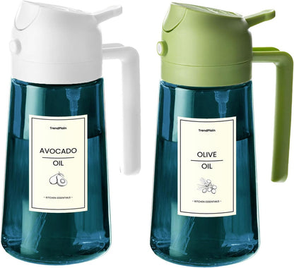TrendPlain 16oz/470ml Blue Glass Olive Oil Sprayer for Cooking - 2 in 1 Olive Oil Dispenser for Kitchen Gadgets, Air Fryer, Salad, and BBQ - White & Green
