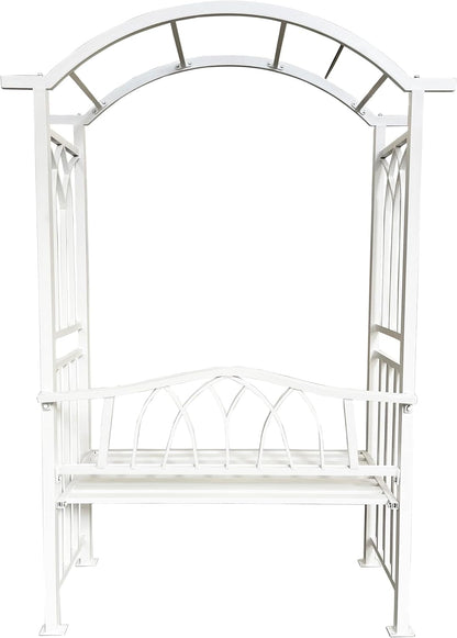 White Aluminum Garden Arbor Arch with 2-Seater Bench