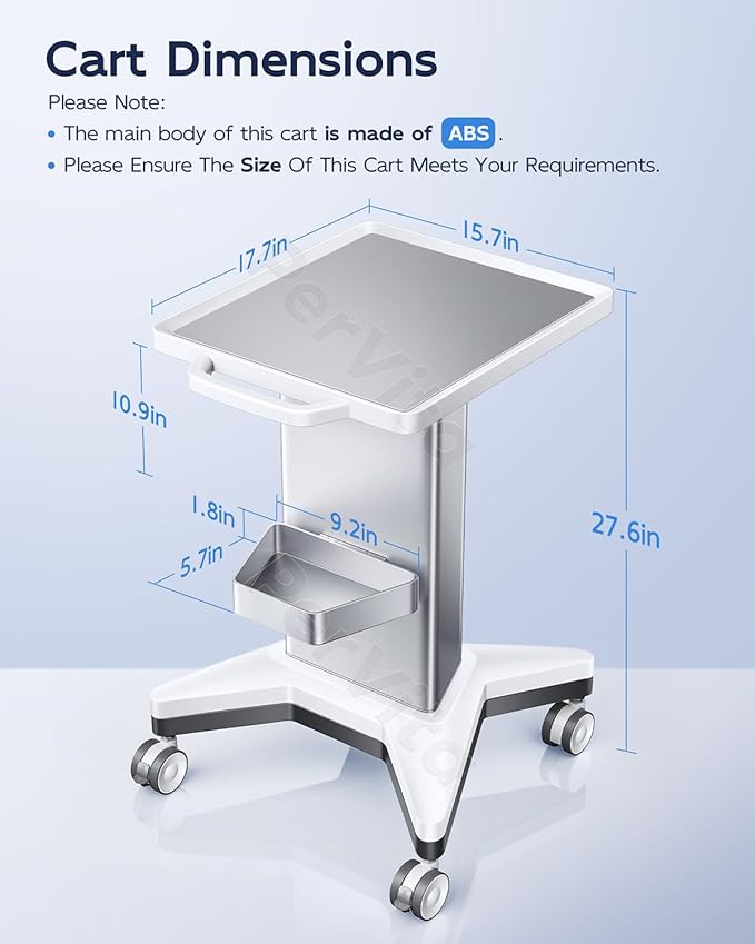 Medical Utility Cart with 4 Swivel Wheels, 100 lbs Capacity for PSP10/PSP15 Shockwave Machines, Beauty, Medical, Office & Home Use Equipment, 15.7x17.3 in Non-Slip Platform & Gel Tray
