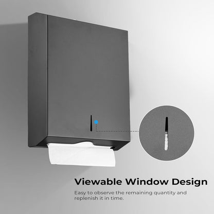 Paper Towel Dispenser Wall Mount - Multifold Trifold Paper Towel Dispensers, Large Capacity Stainless Steel Tissue Holder, Suitable for Bathrooms and Public Places Black